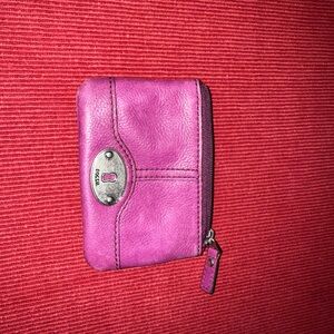 Fossil Pink Zip Card Wallet with ID Window